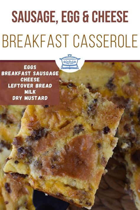 Sausage Egg And Cheese Breakfast Casserole On A Spatula With Text Overlay