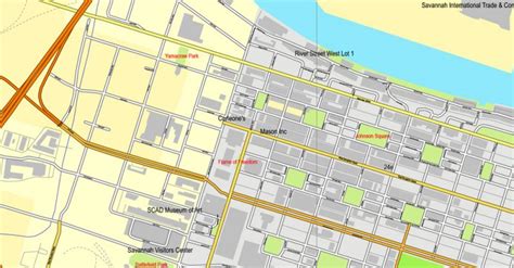 Savannah Georgia Us Printable Vector Map Street City Plan V309