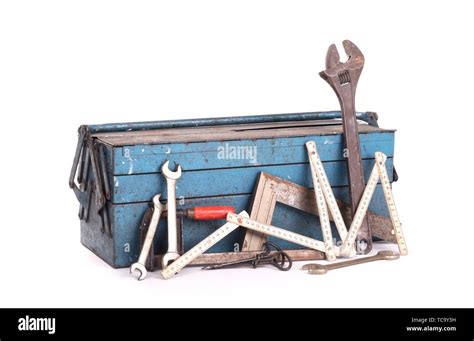 Old Toolbox Filled With Vintage Tools Isolated Stock Photo Alamy