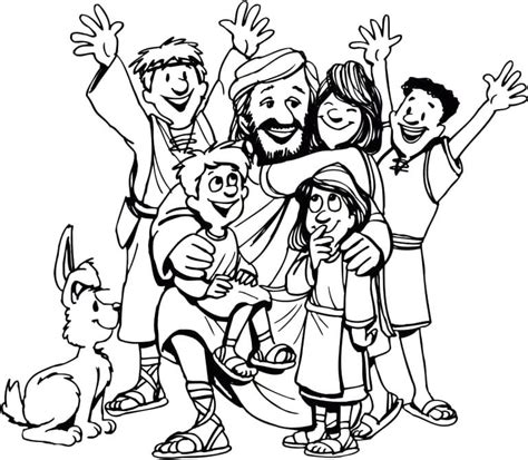 Jesus And Happy Children Coloring Page Download Print Or Color