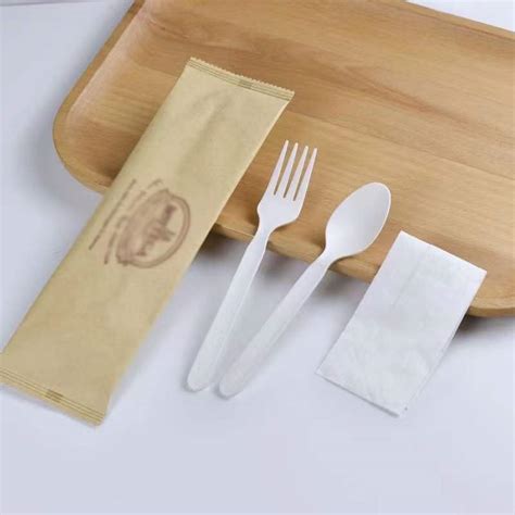 Compostable Disposable PLA Cpla Biodegradable Cutlery With Napkin