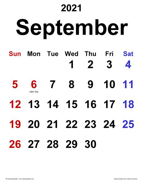 September Fillable Calendar 2021
