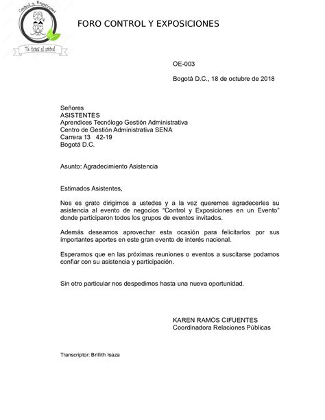 Carta De Agradecimiento Por Una Invitacion A Un Evento Compartir Carta