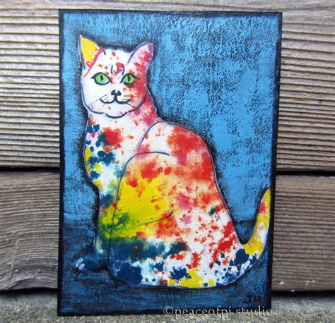 Peaceofpi Studio Rare Spotted Inkblot Cat Aceo Painting