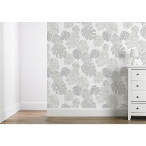 Wilko Wallpaper Cheese Plant White And Silver Wilko