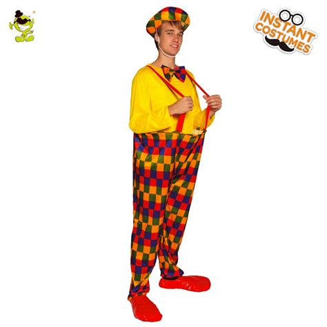 Adult Men Clown Costume Halloween Carnival Party Red Bow Tie Fancy Dress Cosplay Circus Clown