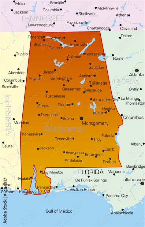 Vector Color Map Of Alabama State Usa Stock Vector Adobe Stock