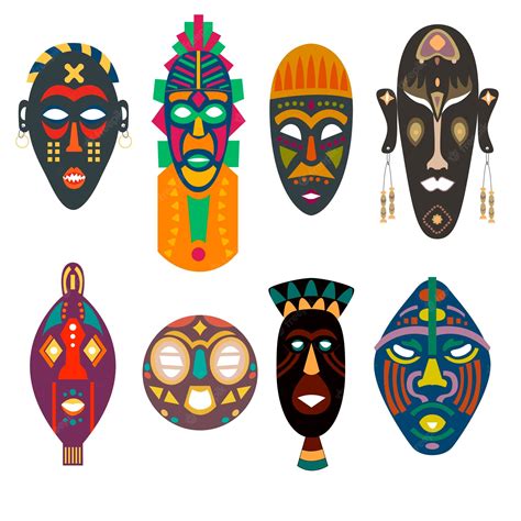 Establecer Máscaras Africanas Diferentes Tribus Formas Colores