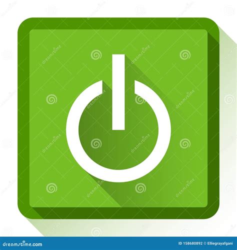 Power Icon Flat Green Square Button Stock Vector Illustration Of