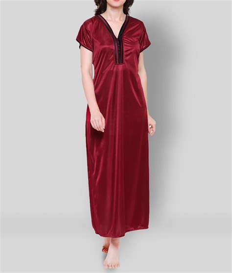 Buy Klamotten Maroon Satin Womens Nightwear Nighty And Night Gowns Pack Of 1 Online At Best
