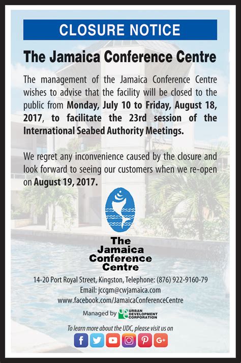 Closure Notice Jamaica Conference Centre Urban