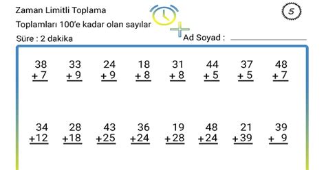 2 Dakika Zaman Limitli Toplama İşlemi Etkinliği 5 | Meb Ders