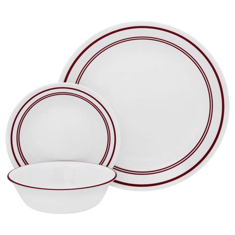 Corelle 18 Piece Classic Cafe Red Livingware Dinnerware Set White