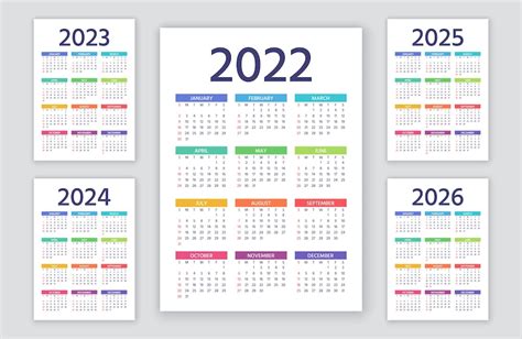 Calendario 2022 2023 2024 2025 2026 Años La Semana Comienza El