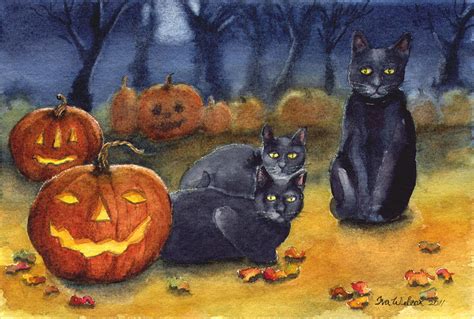Black Cat Halloween Painting By Iva Wilcox