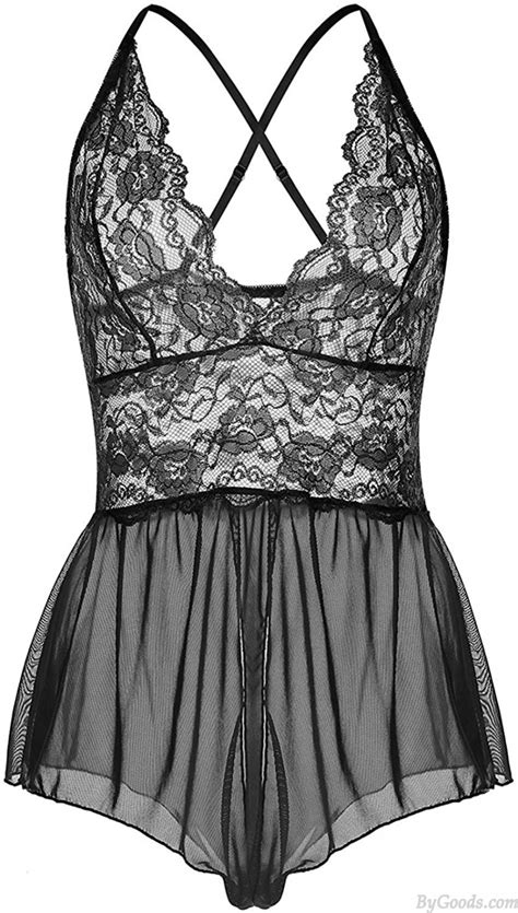 Sexy Crotchless Teddy V Neck Floral Sheer Lace Halter One Piece