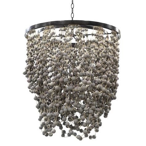 Wood Beaded Chandelier In A Dusty Plum Stained Finish Accented With A