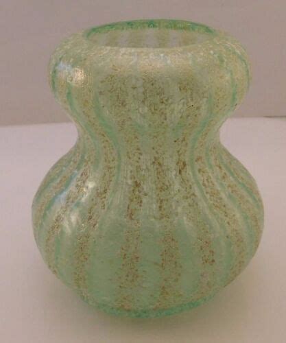 Dugan Art Glass Aqua Gold Frit Venetian Gourd Vase Nice~~ Pompeian