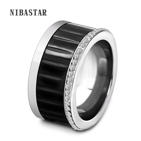 High Quality Black Stainless Steel Wedding Bands Ring Pave CZ Crystal Ring For Men Or Women 