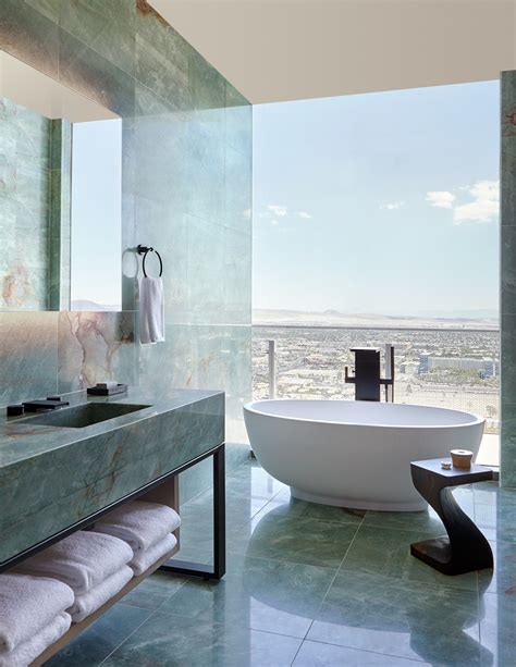 Cosmopolitan Of Las Vegas Green Marble Bathroom Freestanding Tub By