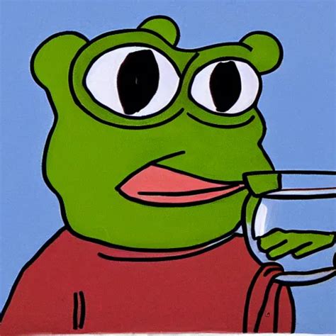 Drawing Of Pepe The Frog Holding A Glass Of Water Stable Diffusion