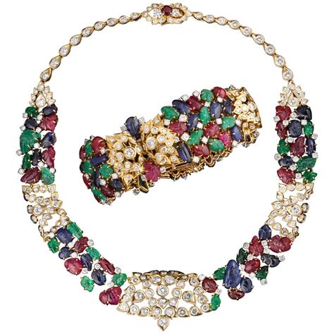 Highly Important Cartier Tutti Frutti Bracelet And Necklace Set For