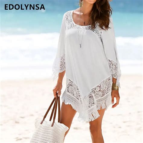 Buy White Lace Cover Ups Swimwear 2019 Summer Sexy Bikini Pareo Beach Cover Ups