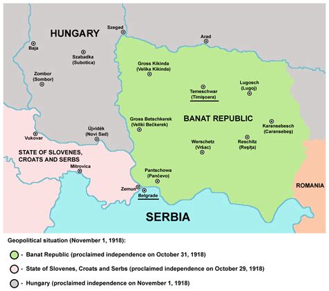 Map Of The Banat Republic In 1918 Hungary Map Vojvodina