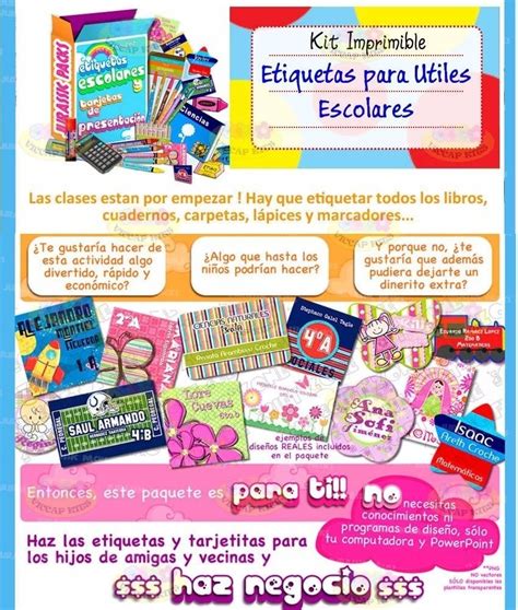 Kit Imprimible Etiquetas Escolares Para Todos Los Útiles 1990 En
