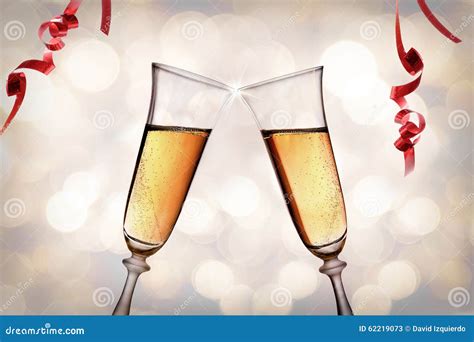 Two Glasses Of Sparkling White Wine Toasting Bokeh Background Stock Image Image Of Bubbles