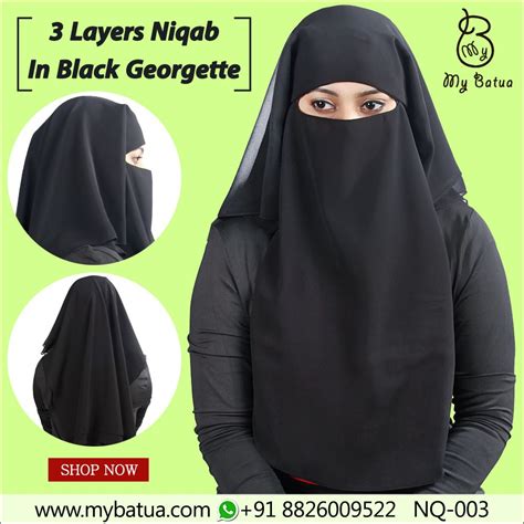 3 Layers Niqab In Black Georgette Niqab Muslimah Fashion Black