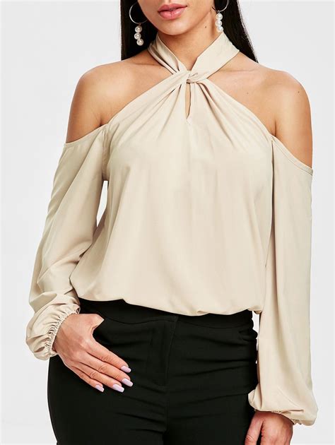 Puff Sleeve Keyhole Cold Shoulder Blouse Fashion Cold Shoulder