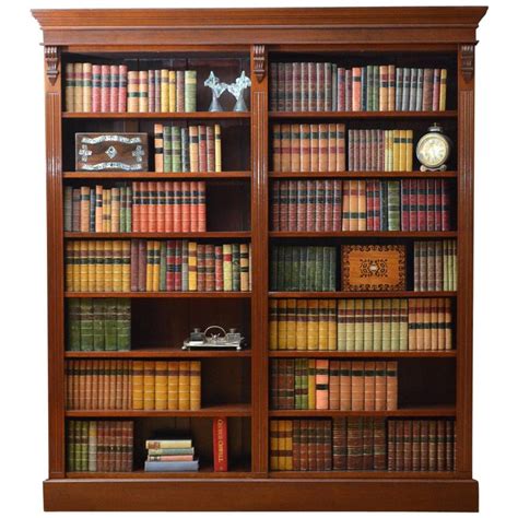 Large Victorian Double Open Bookcase In Mahogany Bookcase Victorian