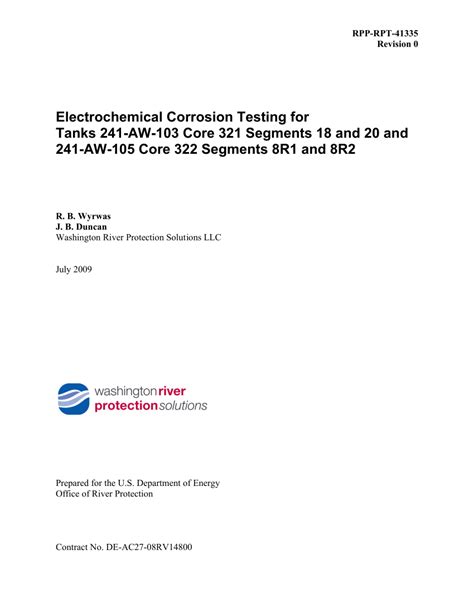 Pdf Electrochemical Corrosion Testing For Tanks 241 Aw 103 Core 321