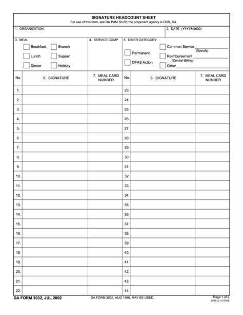 Da Form 3032 Signature Headcount Sheet Forms Docs 2023