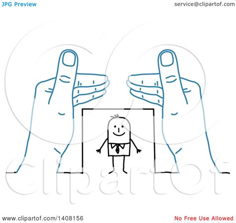 Clipart Of A Pair Of Blue Hands Protecting A Stick Business Man