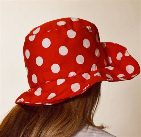 1960s authentic vintage red white polka dot hippie wide brim summer bucket hat