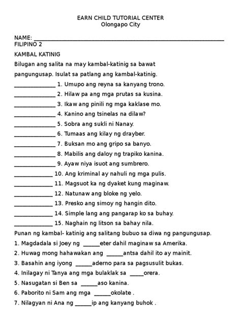 Grade 2 Filipino Worksheet Katinig Worksheets Part 2 Samut Samot