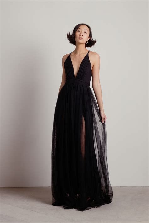 Trendy Black Maxi Dress Tulle Gown Black Plunging Dress 49 Tobi Us