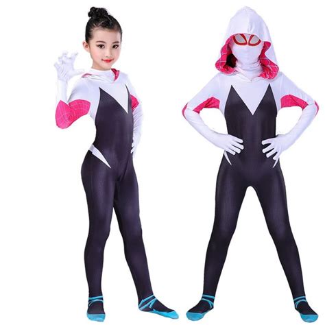 Kids Girls Spider Gwen Stacy Cosplay Halloween Costumes Jumpsuit