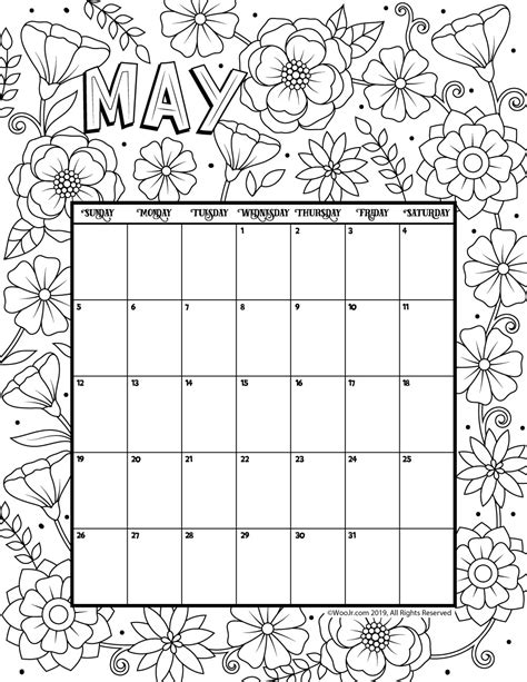 May 2019 Coloring Calendar Woo Jr Kids Activities