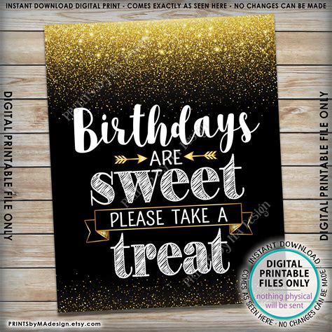 Birthdays Are Sweet Please Take A Treat Sign Birthday Treats Sign