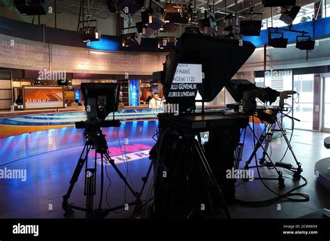 Cnn Istanbul Tv News Studio Behind The Scenes Reporter And Cameras Are Ready And Teleprompter