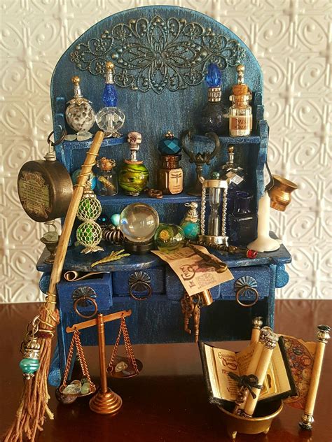 112 Scale Dollhouse Miniature Witch Cabinet Potions Brooms Spells
