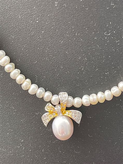 Pearl And Cubic Zirconia Necklace Etsy