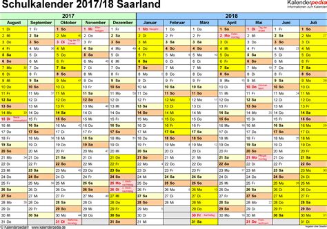 Schulkalender 20172018 Saarland F眉r Pdf