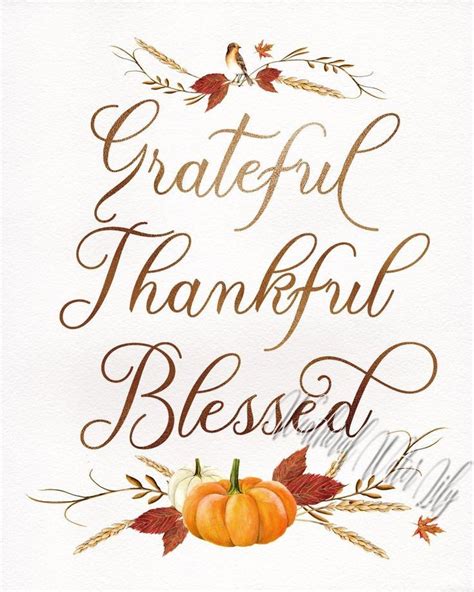Grateful Thankful Blessed Thanksgiving Print Fall Art Fall Decor