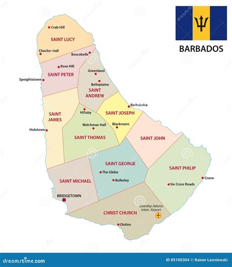 Barbados Administrative And Political Map With Flag Stock Vector