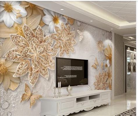 Custom Mural Wallpaper For Bedroom Walls 3d Luxury Gold Jewelry Flower