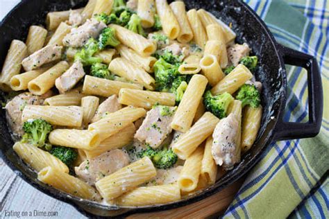 Stir the chicken and sauce into the pasta.transfer half of the mixture to a baking dish, and sprinkle half of the provolone cheese on top. CREAMY CHICKEN ALFREDO SKILLET DINNER - Easy Skillet Meal